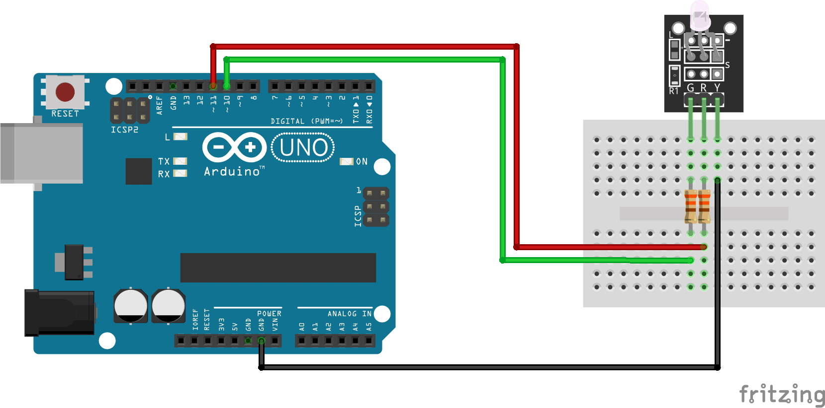 Arduino KY-011 Diagrama de conexión del módulo LED de dos colores