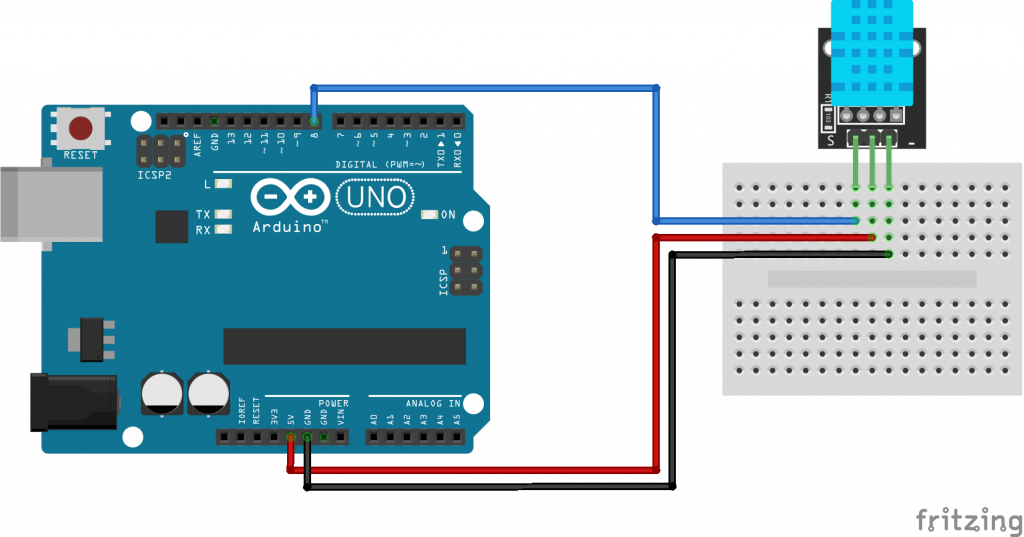 Temperature and humidity sensor KY-022 Arduino connection diagram